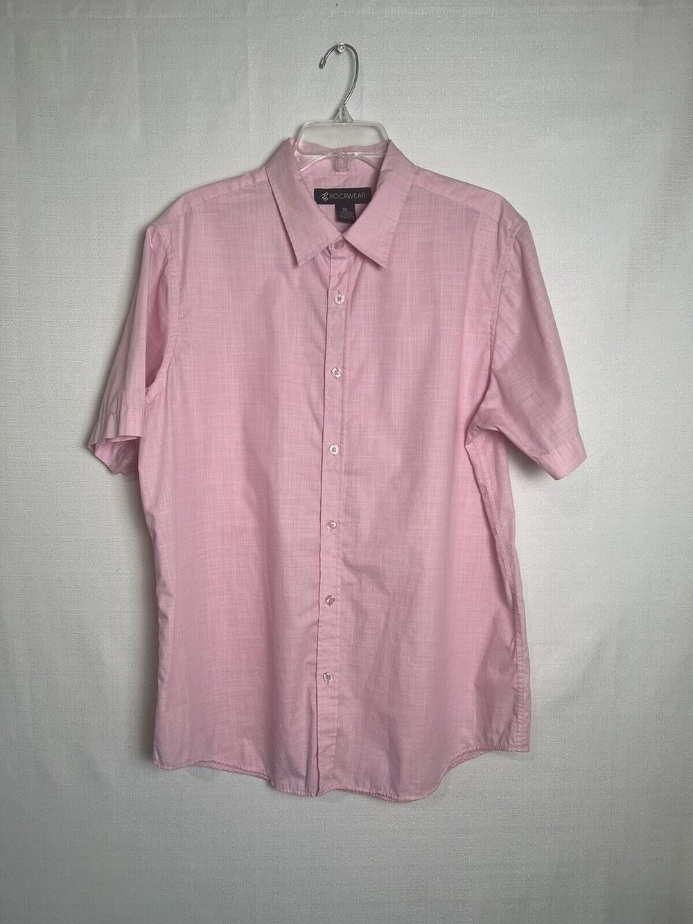 Rocawear Casual Button Up Shirt Mens Sz XL Pink Cotton/Polyester Short Sleeve